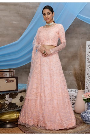 Peach net circular lehenga choli 1311