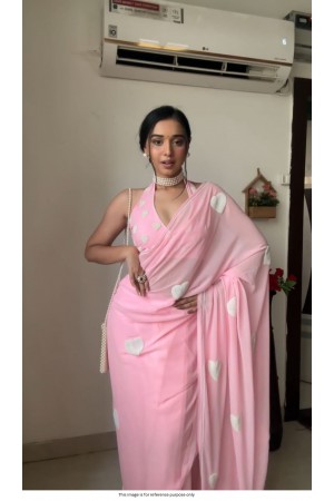 Bollywood Model Barbie pink georgette gamthi work saree