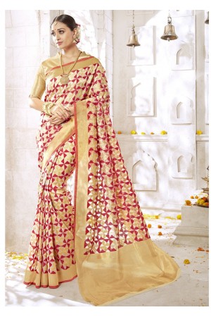 Beige Colored Woven Art Silk Officewear Saree 2201