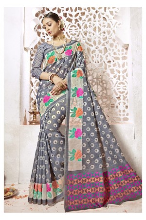 Grey Colored Woven Art Silk Officewear Saree 2204