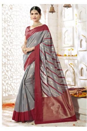 Grey Colored Woven Art Silk Officewear Saree 2208