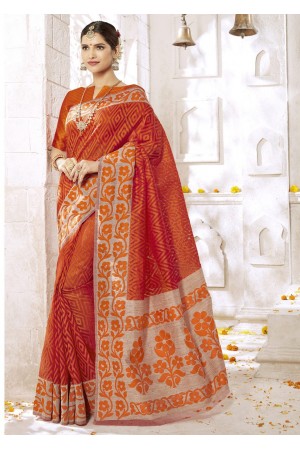Orange Colored Woven Art Silk Festive Saree 2203