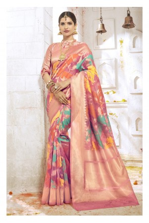 Peach Colored Woven Art Silk Festive Saree 2209