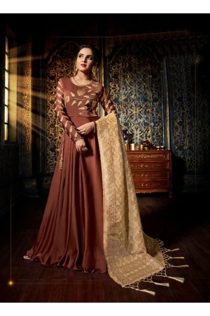 Brown color satin georgette wedding wear anarkali suit