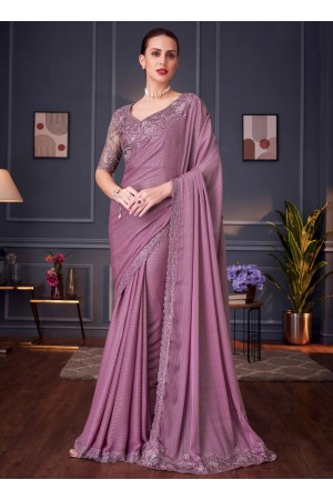 Mauve Pink shimmer silk sequins embroidered wedding saree with blouse 30014