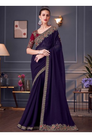 Purple and Red sparkle georgette sequins embroidered wedding saree with blouse 30006
