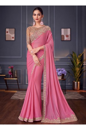 Rose shimmer silk sequins embroidered wedding saree with blouse 30007