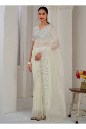 White Soft Organza handwork wedding saree with blouse 1033A