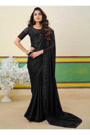 Black Shimmer georgette sequins embroidered wedding saree with blouse 1004