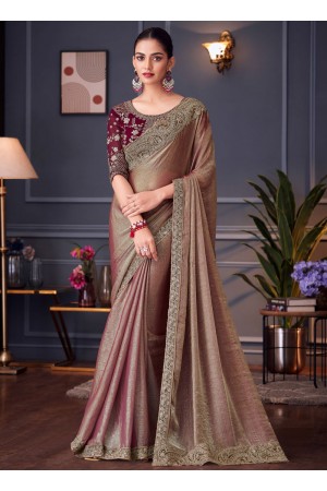 Rusty brown double tone silk sequins embroidered wedding saree with blouse 30011