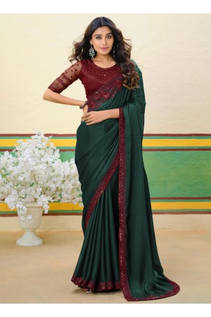 Green and red Shimmer georgette sequins embroidered wedding saree with blouse 1003
