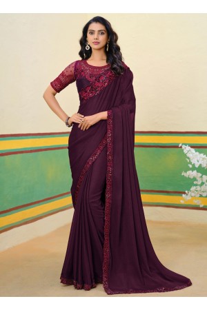 Purple Shimmer georgette sequins embroidered wedding saree with blouse 1007