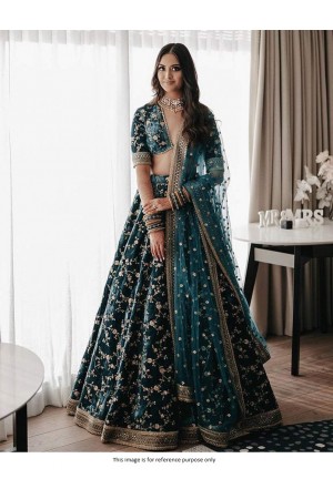 Bollywood Sabyasachi Inspired Velvet Teal wedding lehenga