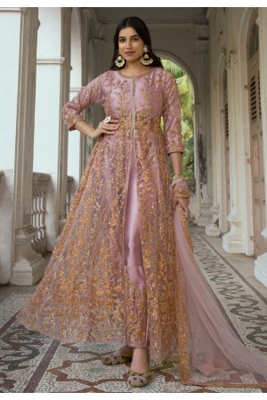 Light purple net embroidered pant style suit 1004