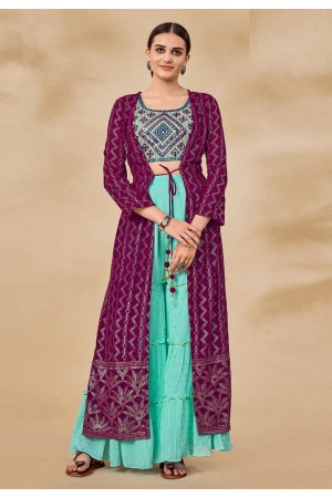 Magenta georgette readymade jacket style suit 27002