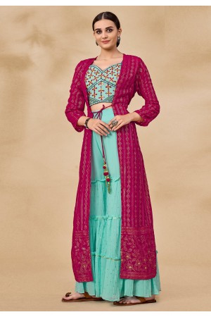 Magenta georgette readymade jacket style suit 27004