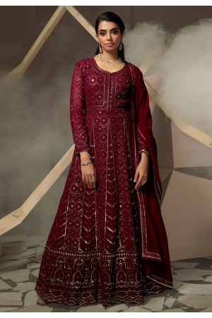 Maroon georgette long anarkali suit 51393