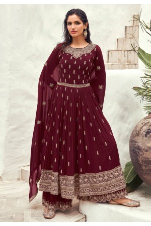 Maroon georgette palazzo suit 9357