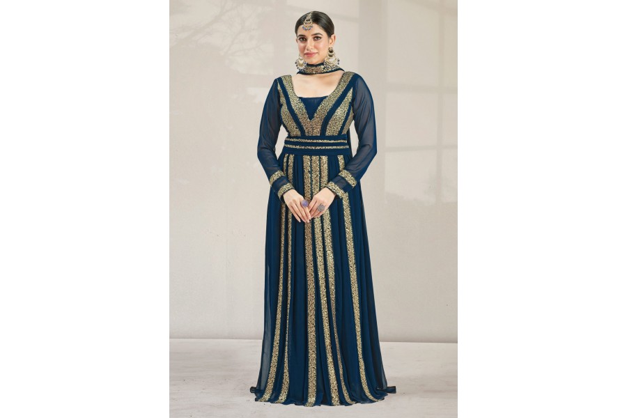 Sky Blue Real Georgette Anarkali Suit main image 1