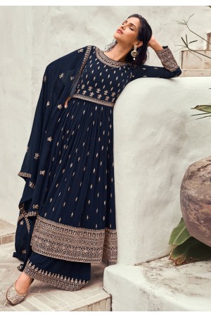 Navy blue georgette palazzo suit 9355