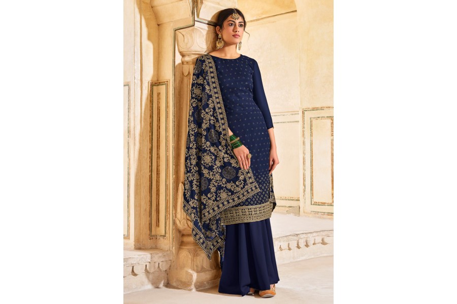 Navy Blue Palazzo style Dress Faux Georgette main image 1