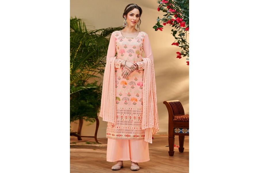 Light Peach Faux Georgette Suit Pant