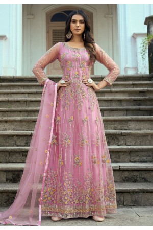 Pink net abaya style anarkali suit 1001