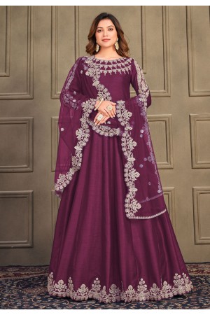 Purple art silk long anarkali suit 10062