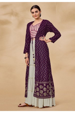 Purple georgette readymade jacket style suit 27003