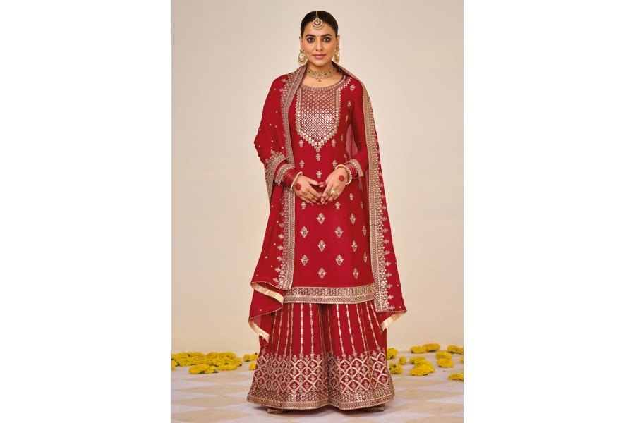 Wine Faux Georgette Palazzo Suit main image 1