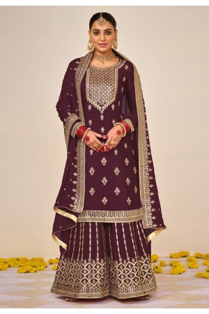 Wine faux georgette pakistani suit 1499D