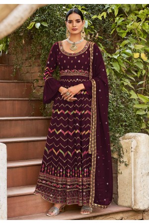 Wine georgette long anarkali suit 921