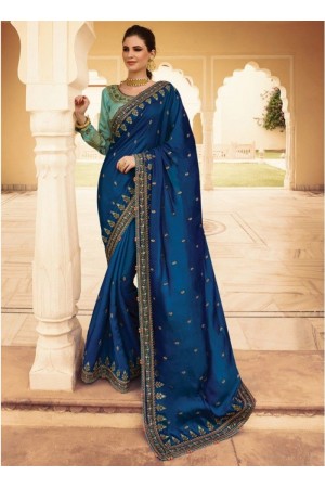 Royal blue Barfi silk Indian designer Saree