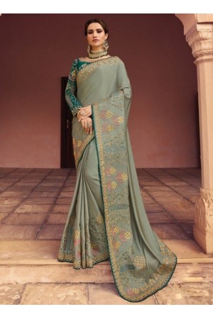 Grey color Barfi silk Indian designer Saree