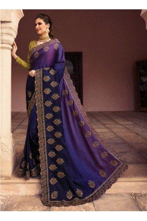 Violet and green barfi silk Indian designer saree