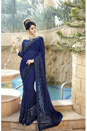 Blue designer fancy party wear saree 75010