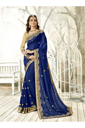 Blue designer fancy party wear saree 90005