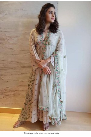 Bollywood Alia Bhatt Stone grey georgette anarkali