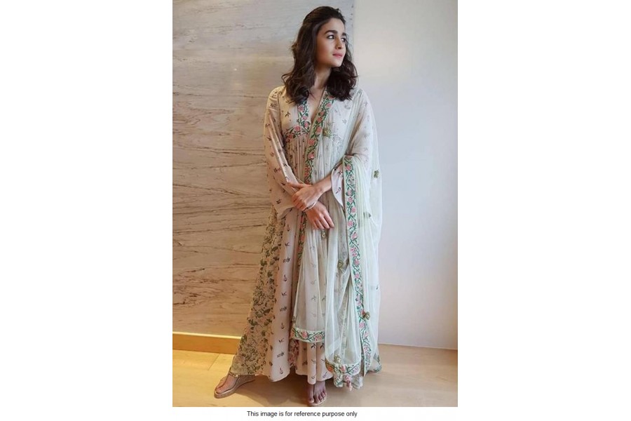 Buy Bollywood Alia Bhatt Stone grey georgette anarkali in UK USA and Canada