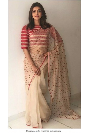 Bollywood Kajal Aggrawal Beige and Maroon Georgette saree