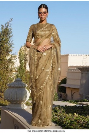 Bollywood Sabyasachi Inspired Beige organza silk saree