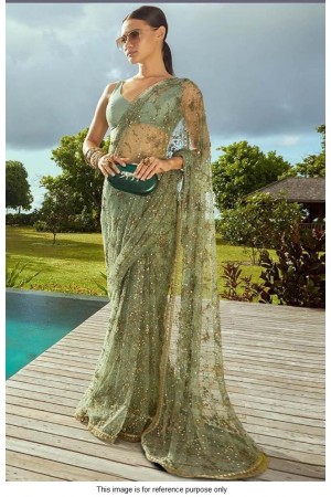 Bollywood Sabyasachi Inspired Mint green Net Saree