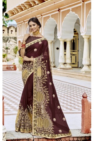 Brown designer Indian party wear saree 35118