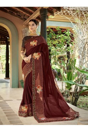 Brown designer fancy party wear saree 62009