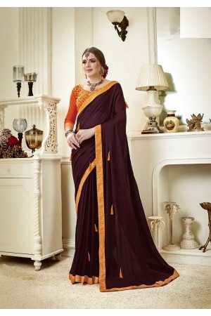 Coffee brown designer fancy party wear saree 3716