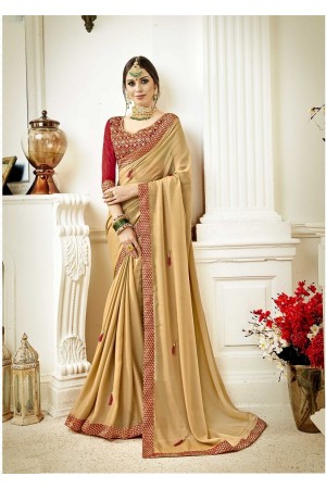 Cream and red designer fancy party wear saree 3715