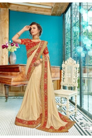 Cream and red designer fancy party wear saree 48512