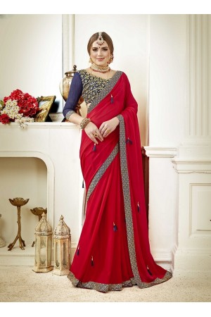 Deep pink designer fancy party wear saree 3710