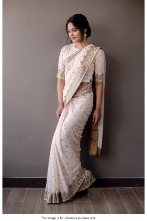 Kollywood Bindu Madhvi Inspired Offwhite georgette saree