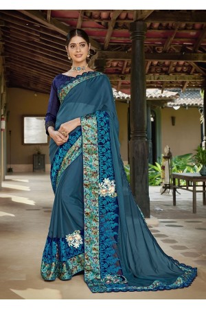 Mid night blue designer fancy party wear saree 62014